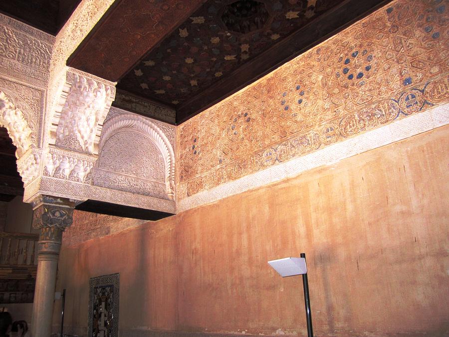 Antique Interior Ceiling Designed Moulding Column Granada Spain Photograph by John Shiron