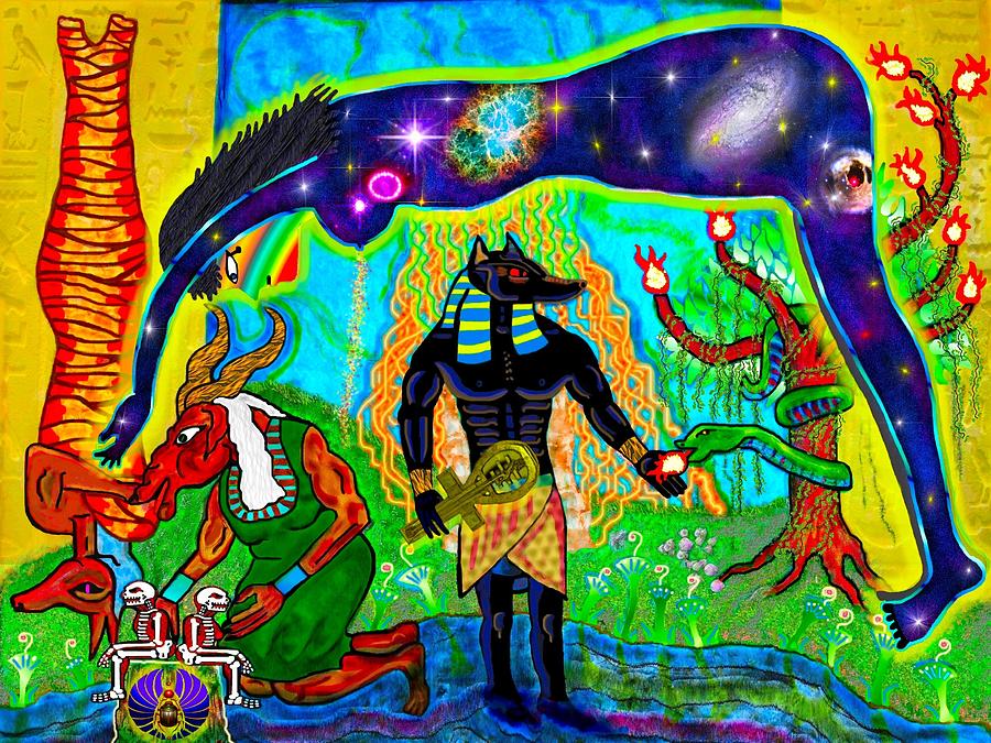 Anubis and the Guardians of the Source Mixed Media by Myztico Campo