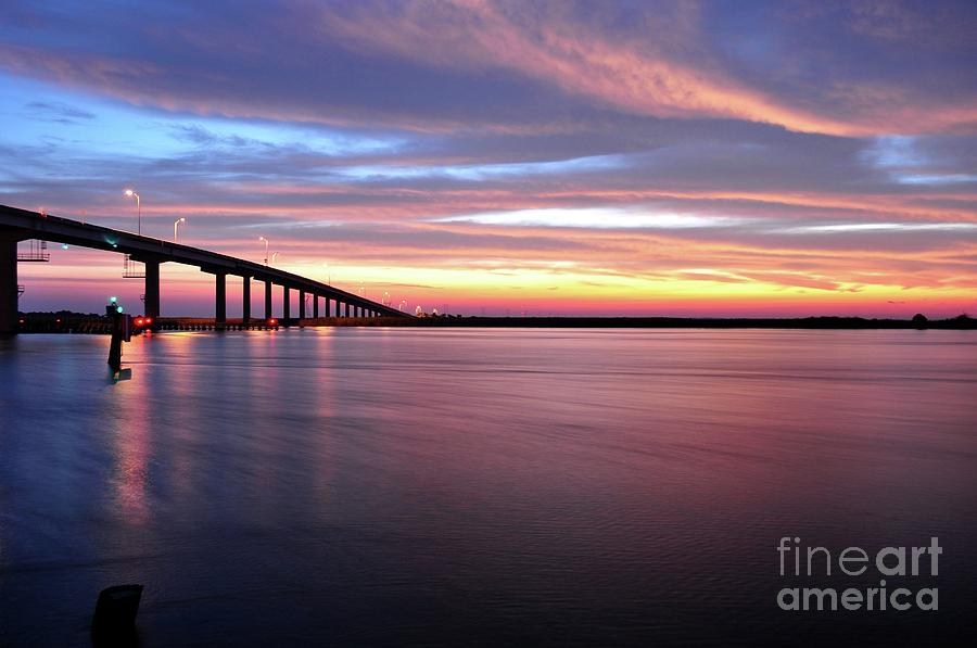 Apalachicola Bridge At Watercolor Sunrise by Mark Stratton