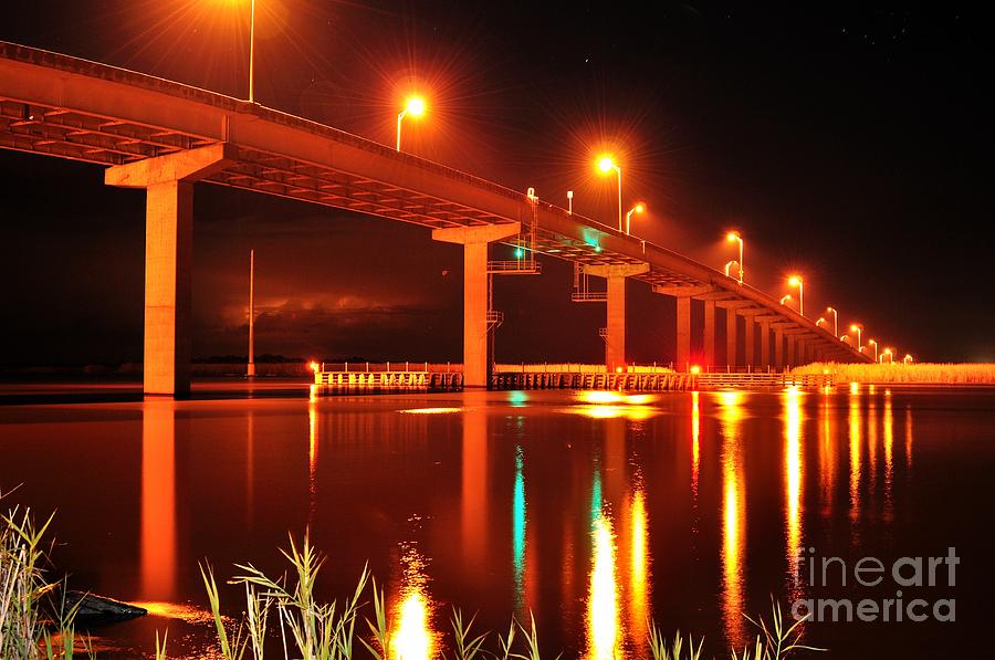 Apalachicola River Bridge at Night Photograph by Mark Stratton