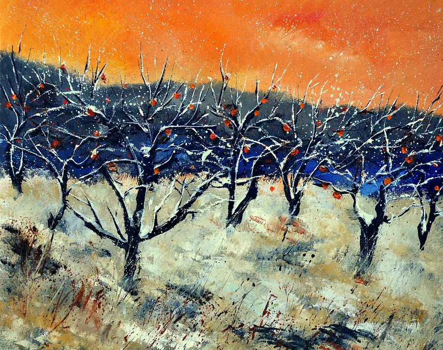 Appletrees In Winter Painting by Pol Ledent