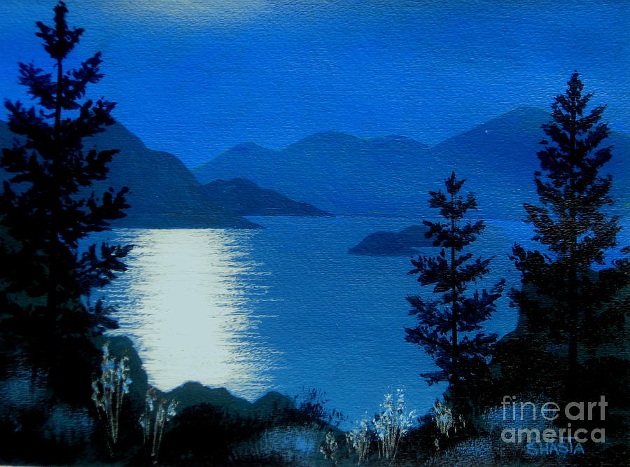 Mountain Painting - APRIL  FULL  MOON - - fine art impressionist serenity landscape by Shasta Eone