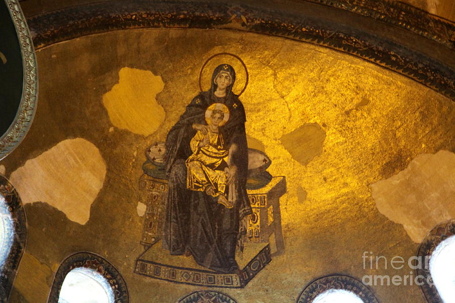 Apse Mosaic Of The Theotokos Virgin Mother and Child - Hagia Sophia -  Istanbul Photograph by Christiane Schulze Art And Photography