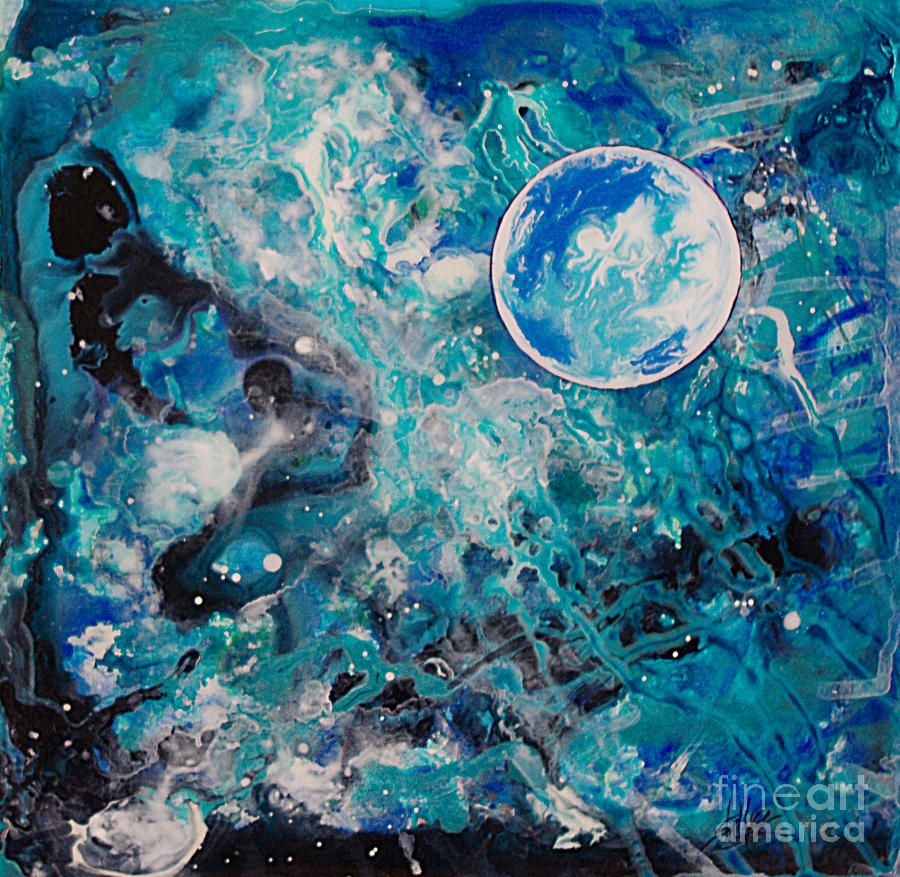 Aqua Moon  Painting by Shelly Leitheiser