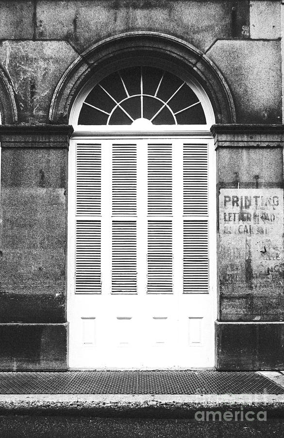 Arched White Shuttered Window French Quarter New Orleans Black and White Film Grain Digital Art  Digital Art by Shawn OBrien