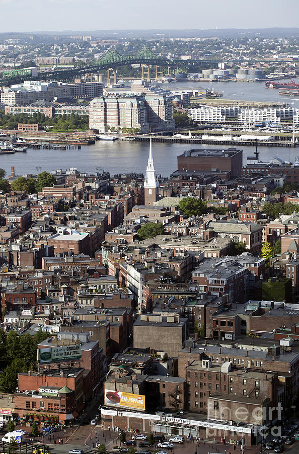 Aerial view of Boston's North End and the Tobin Bridge Photograph by ...