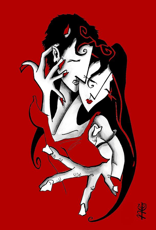 Arte Painting - Art Fashion Design Red Erotic Lovers - Amanti Romantico Erotismo by Arte Venezia