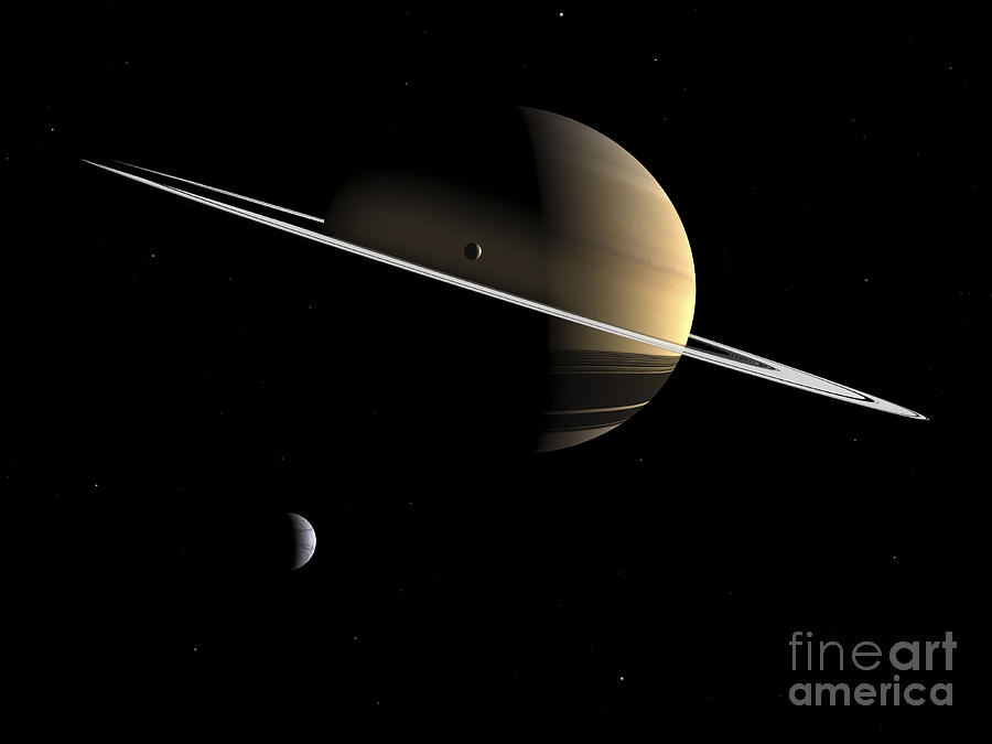 Space Digital Art - Artists Concept Of Saturn And Its Moons by Walter Myers