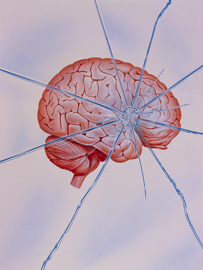 Abstract Photograph - Artwork Of Brain With Shattered Glass Superimposed by John Bavosi