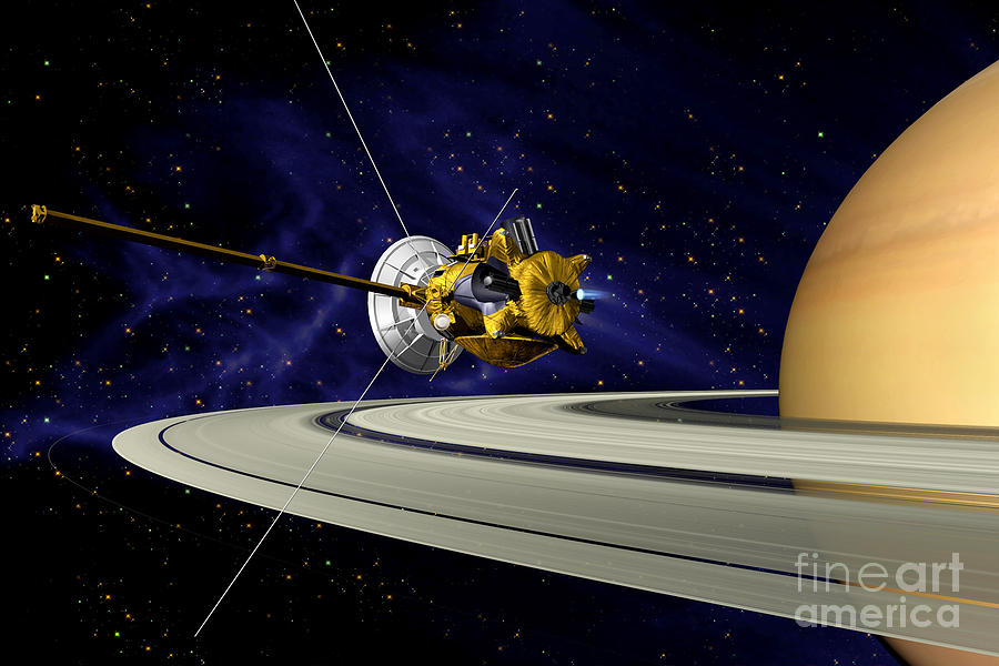 Space Photograph - Artwork Of Cassini During Soi Maneuver by Nasa