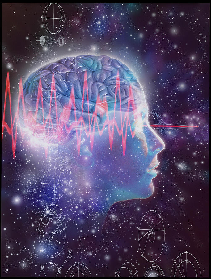 Artwork Of Human Head With Brain & Eeg Brainwaves Photograph by Mehau Kulyk