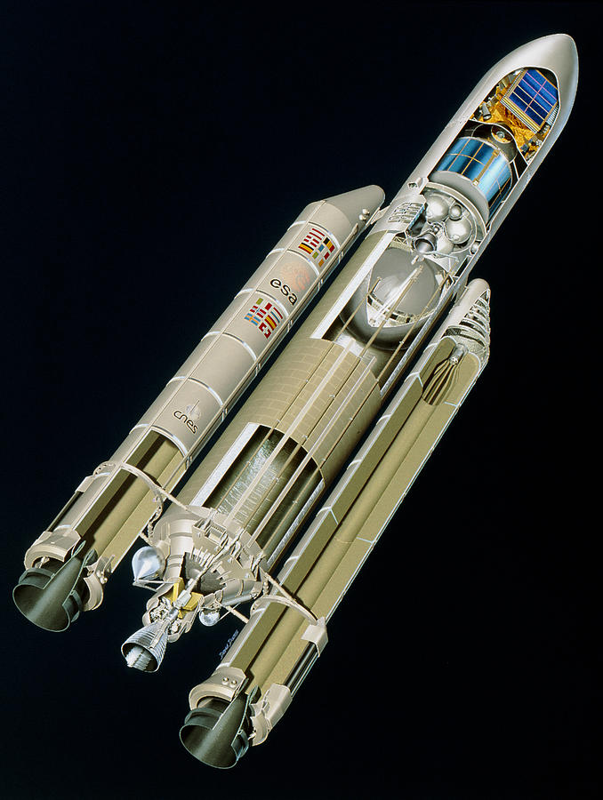 Artwork Of The Ariane 5 Launcher With 2 Satellites Photograph by David ...