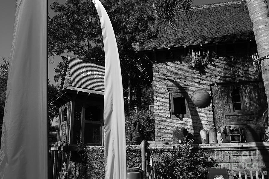 Asia Theming and Flags at Animal Kingdom Walt Disney World Prints Black and White Photograph by Shawn OBrien