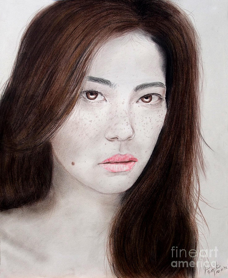 Asian Model with Freckles Drawing by Jim Fitzpatrick