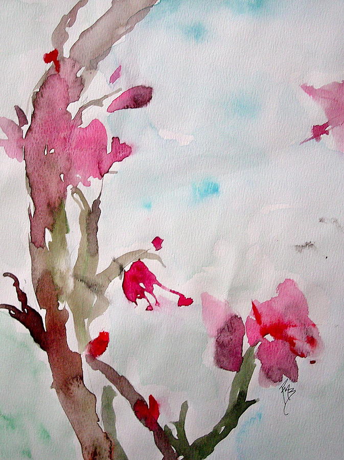 Asian Pink Flowers Painting by Robin Miller-Bookhout