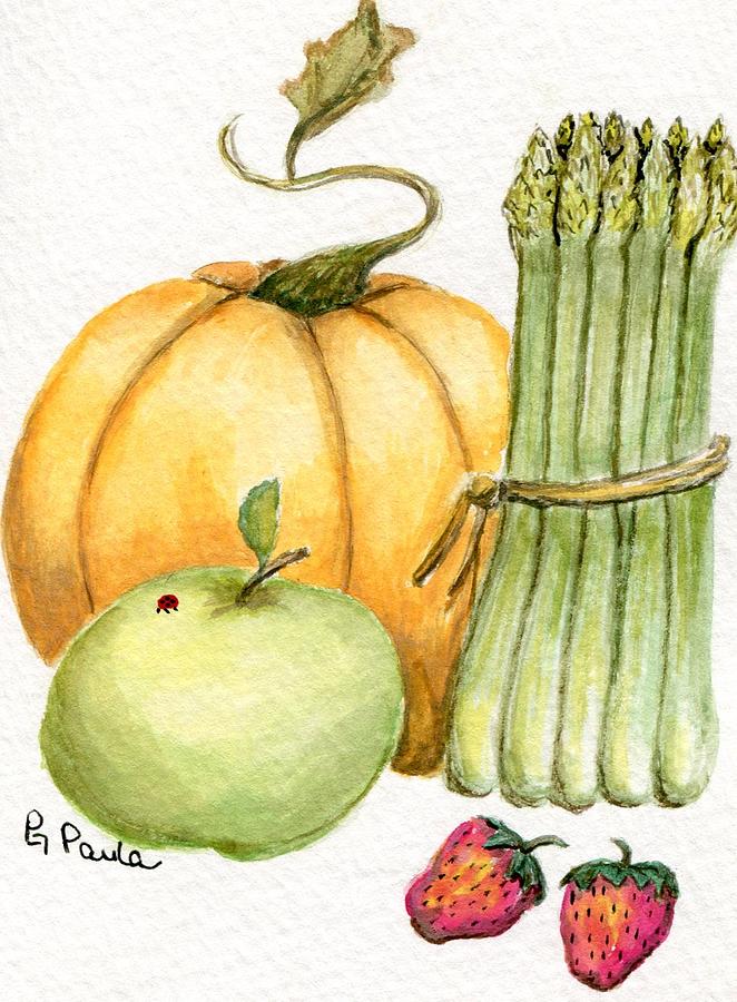 Vegetable Painting - Asparagus and Friends by Paula Greenlee