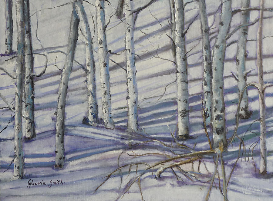 Aspen Trees In The Snow Painting by Gloria Smith