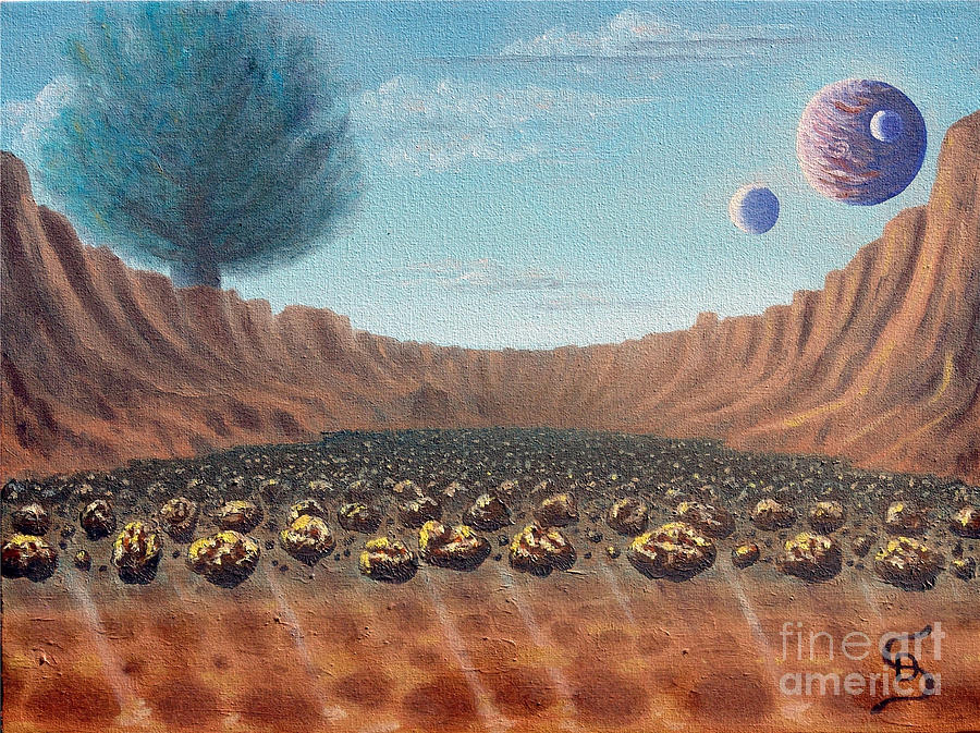Asteroid Field from Arboregal-The Lorn Tree Book Painting by Dumitru Sandru