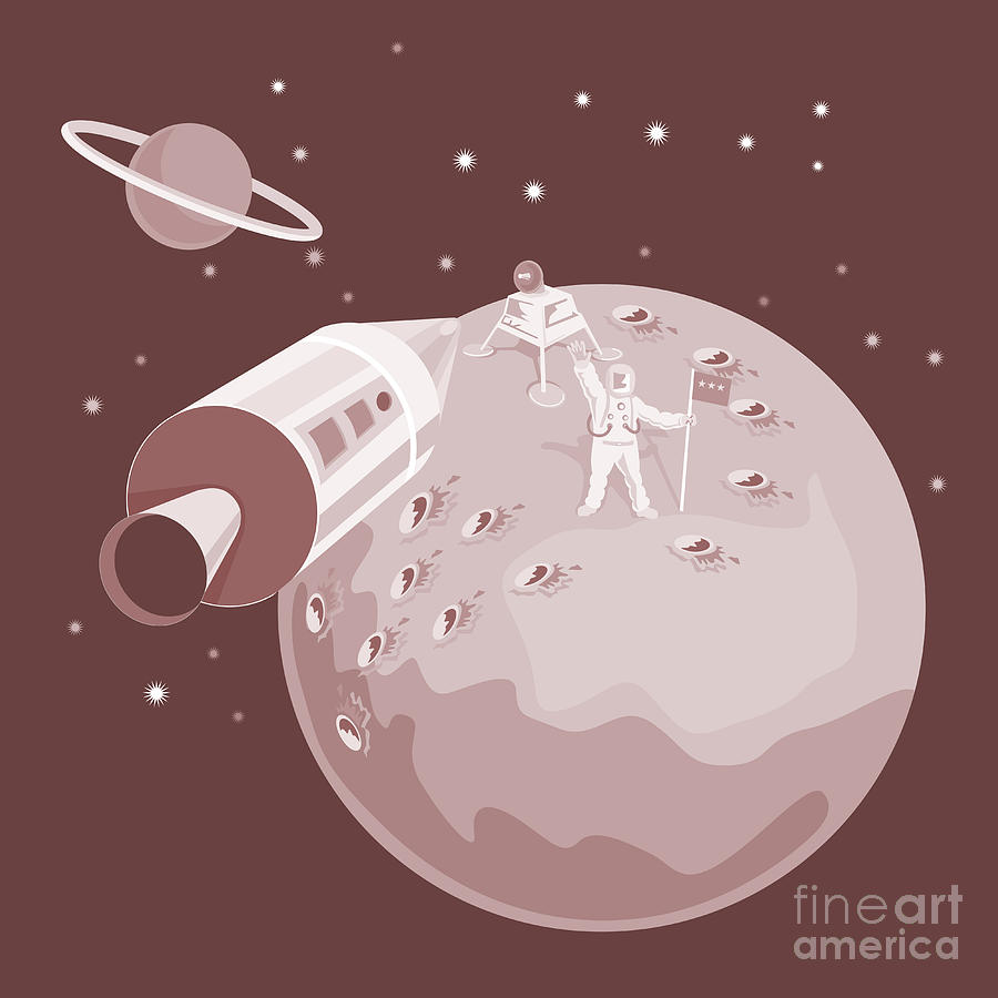 Space Digital Art - Astronaut Landing On Moon retro by Aloysius Patrimonio