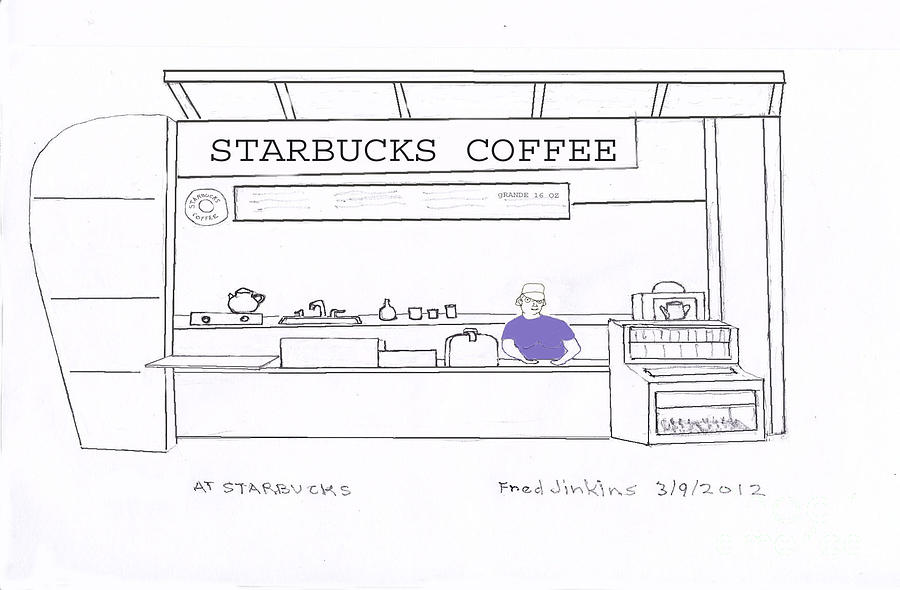 At Starbucks Drawing by Fred Jinkins