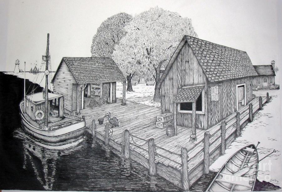 Boat Drawing - At The Docks by Sharon Denton