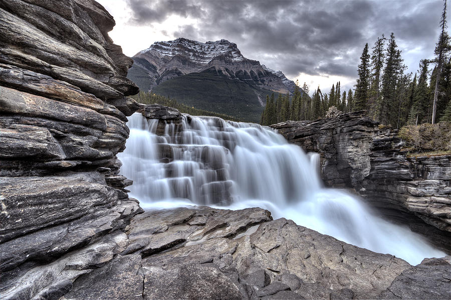 Summer Digital Art - Athabasca Waterfall Alberta Canada by Mark Duffy