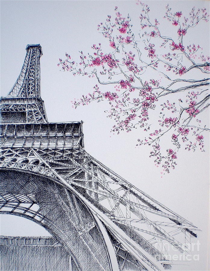 Eiffel Tower Drawing - Au Printemps  by Dominique Eichi