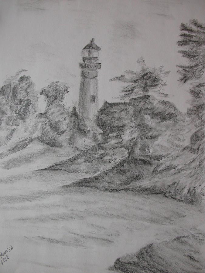 Au Sable Lighthouse View from Beach Drawing by Carol Frances Arthur ...