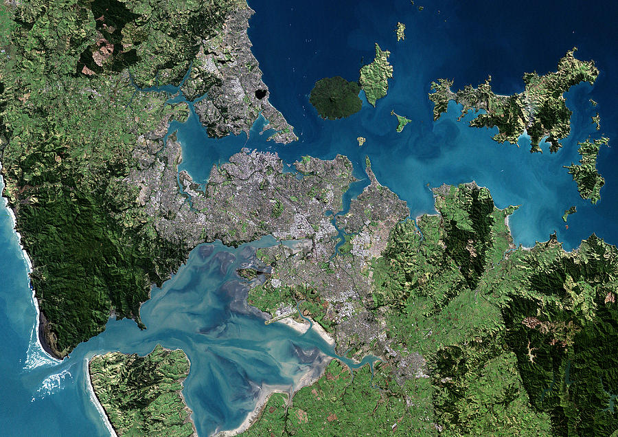 Summer Photograph - Auckland, New Zealand, Satellite Image by Planetobserver