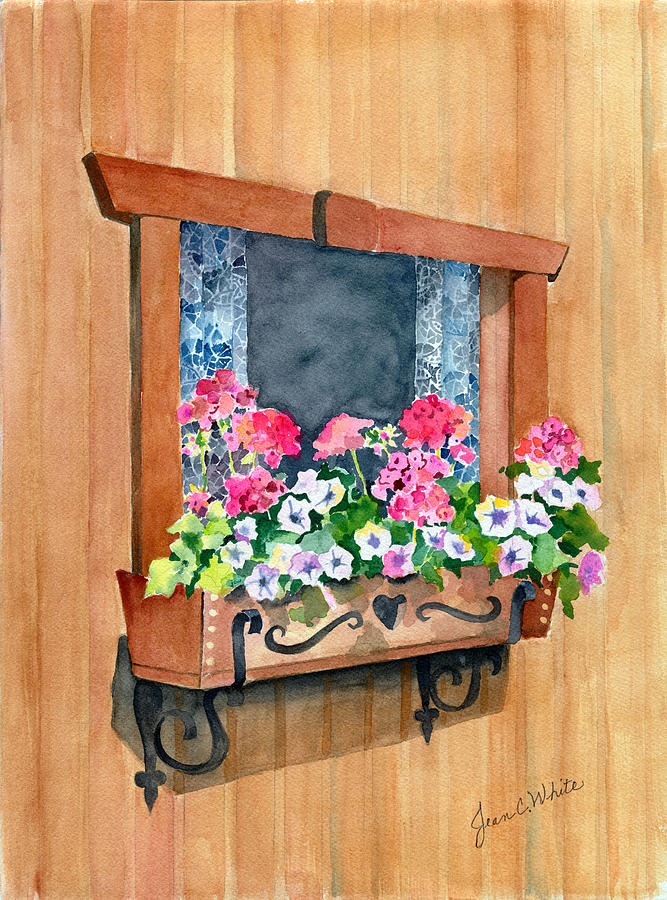 Flower Painting - Austrian Window by Jean Walker White Flower Painting - Austrian Window by Jean Walker White