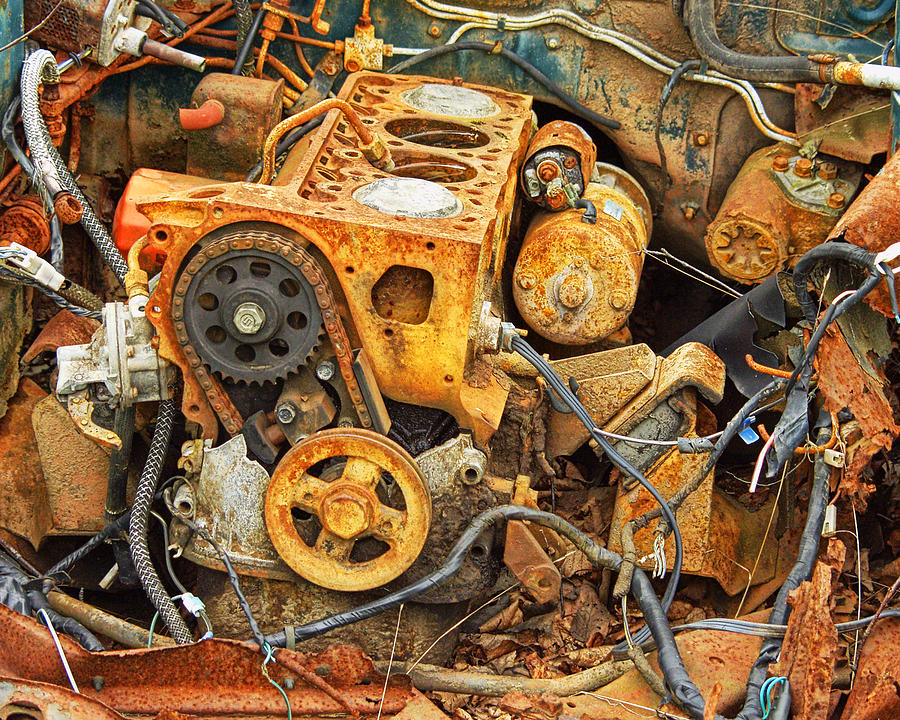 Auto Engine Block From a Wrecked Car Photograph by Randall Nyhof