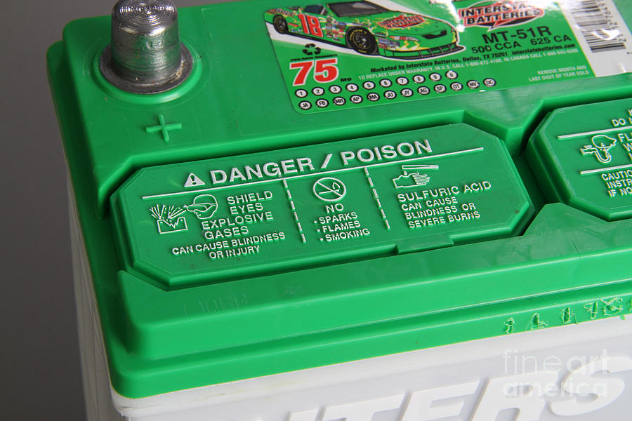Automotive Battery Warning Label Photograph by Photo Researchers