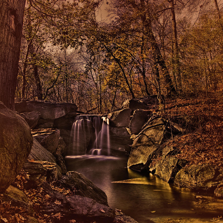 Autumn At The Waterfall In the Ravine in Central Park Photograph by Chris Lord