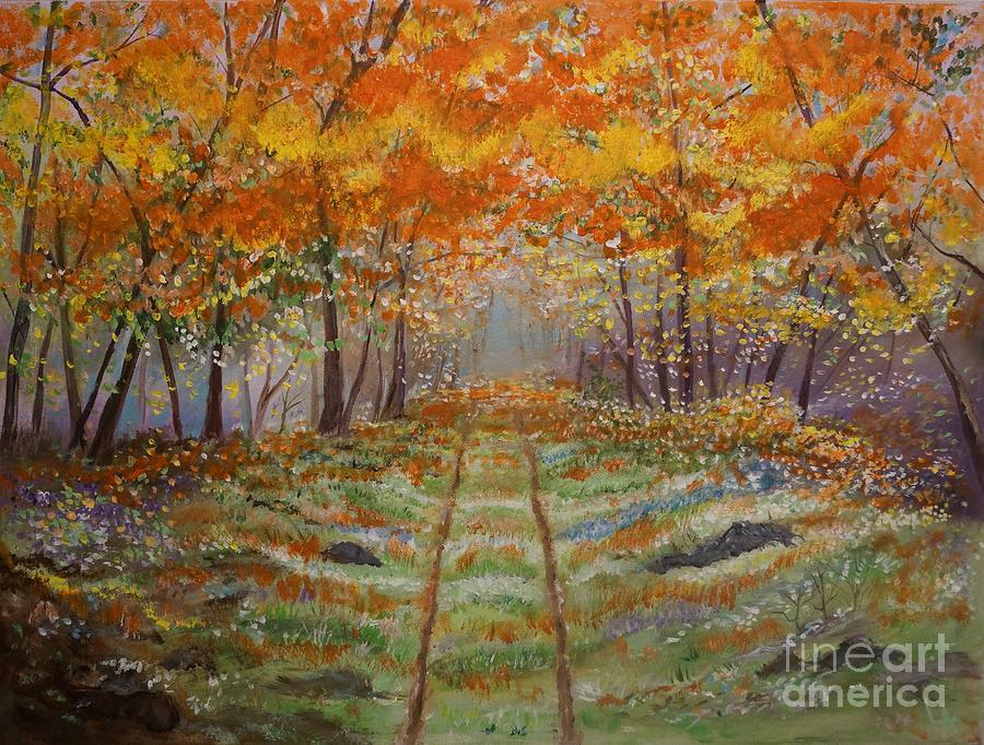 Autumn Country Road Painting by Leslie Allen