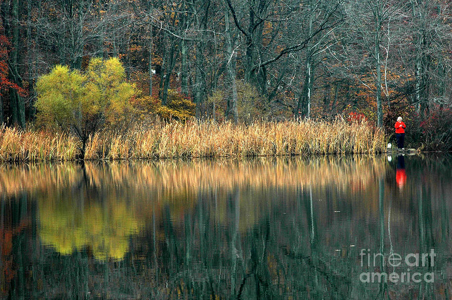 Winter Photograph - Autumn Fisherman Reflections by Mike Nellums