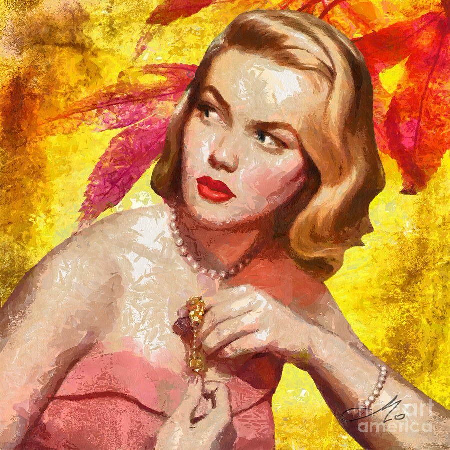 Vintage Painting - Autumn Girl by Mo T