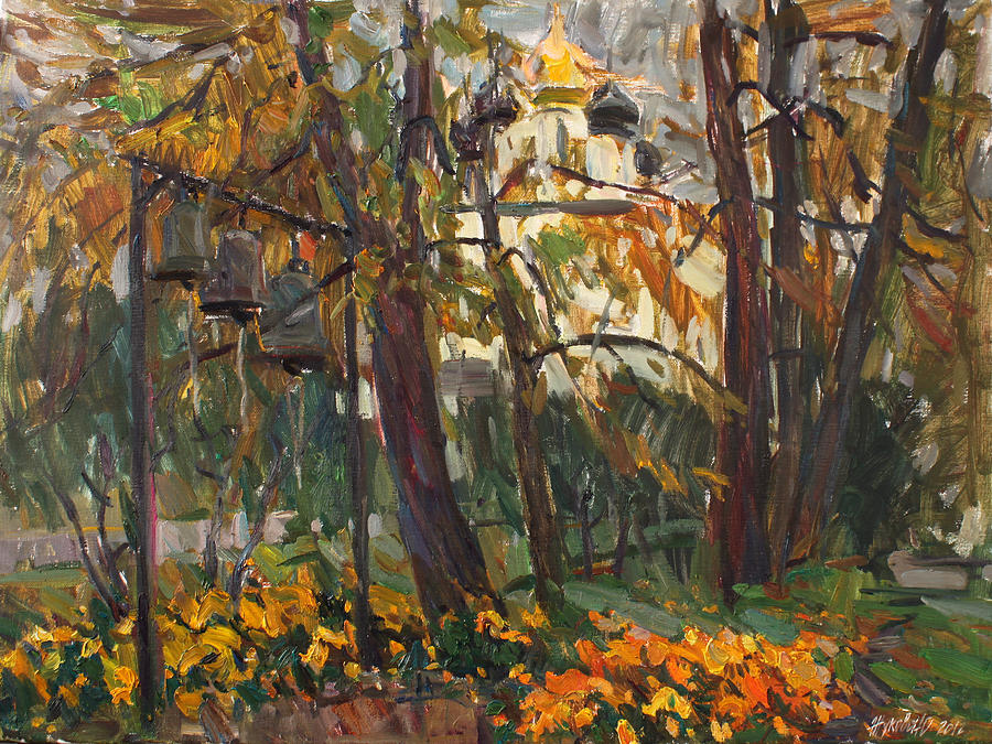 Nature Painting - Autumn in the monastery garden by Juliya Zhukova