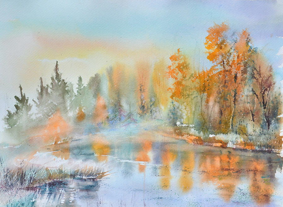 Fall Painting - Autumn lake by Tatsiana Harbacheuskaya