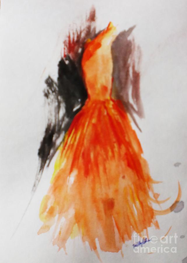 Orange Dress Painting - Autumn Shades by Trilby Cole