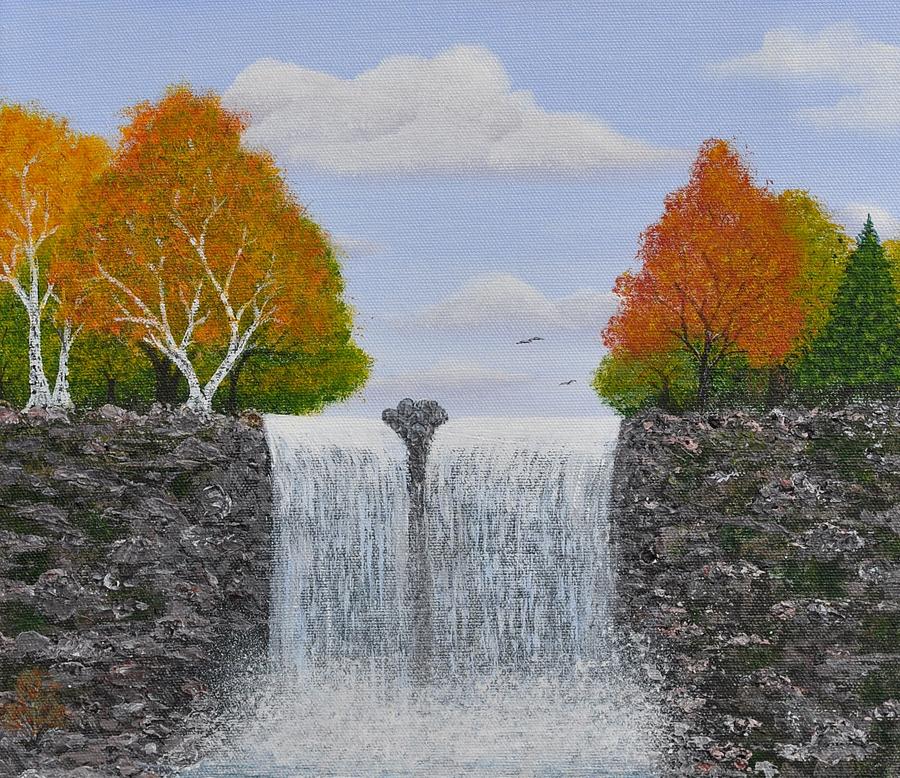 Autumn Waterfall Painting by Georgeta  Blanaru