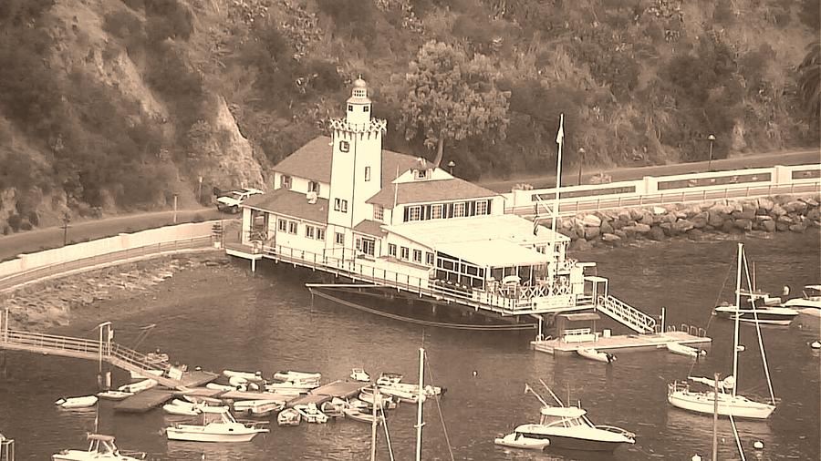 Avalon Boathouse in Sepia Photograph by Paula Greenlee