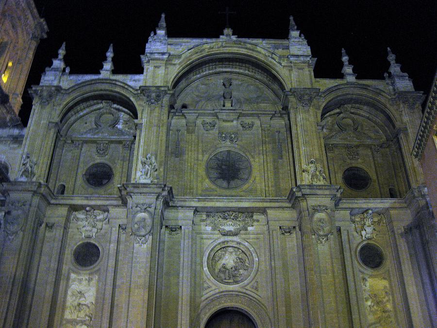 Avemaria Cathedral Facade At Night Granada Spain Photograph by John Shiron