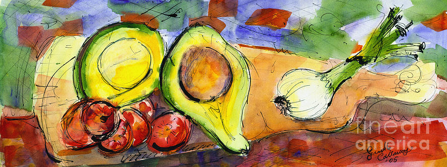 Avocado and Onions Vegetable Still Life Painting by Ginette Callaway