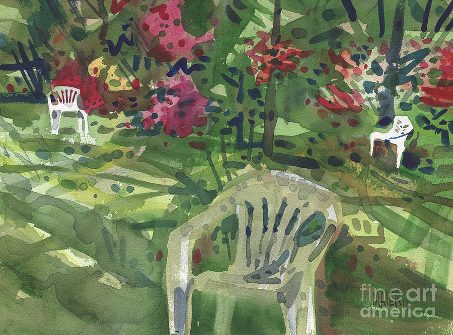 Furniture Painting - Azaleas and Lawn Chairs by Donald Maier