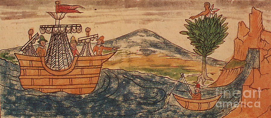Aztec Guard Spots Spanish Ship, 1519 Photograph by Photo Researchers