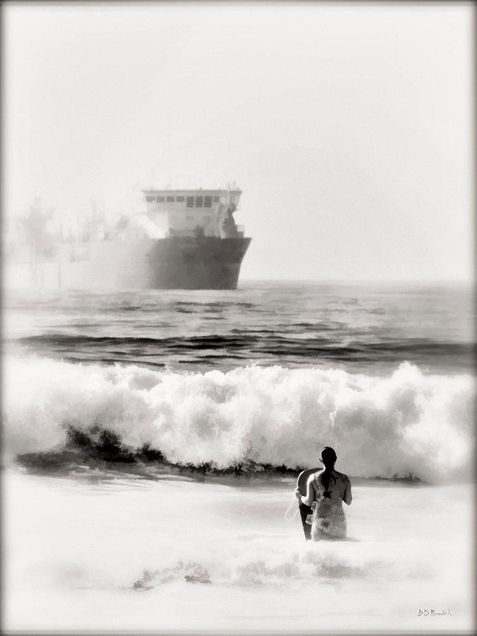 Black And White Photograph - B and W Beach Scene 4 by Brian D Meredith