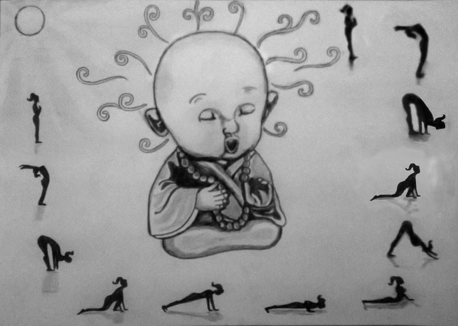 Buddha Drawing - Baby Buddha by Shashi Kumar