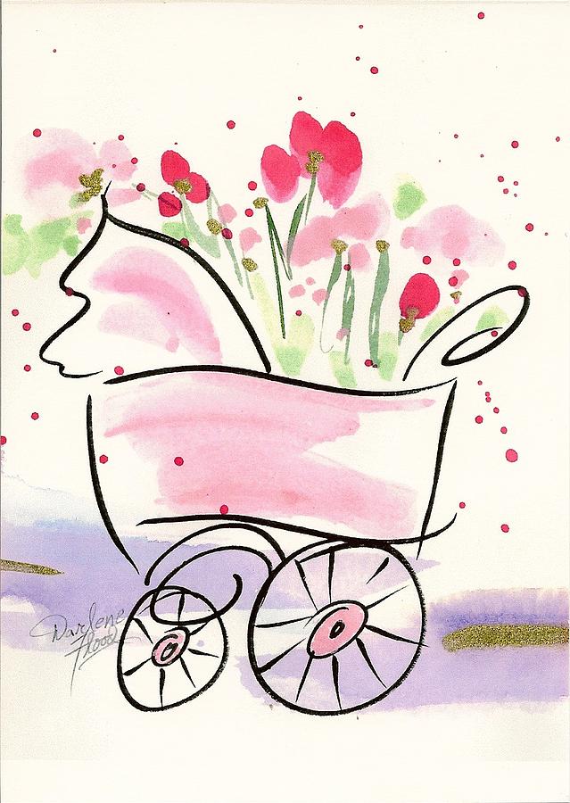 Baby Buggy Note Card Drawing by Darlene Flood