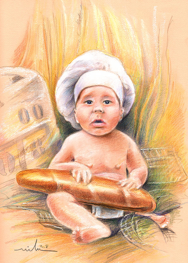 Baby Cook with Baguette Painting by Miki De Goodaboom