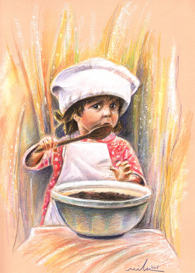 Baby Cook with Chocolade Cream Painting by Miki De Goodaboom
